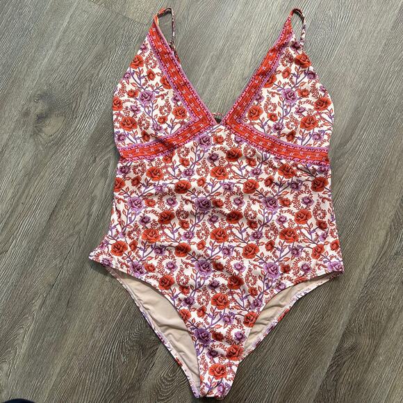 Arnhem Other - Arnhem Floral Print V Neck Tie Back Cheeky One Piece Swimsuit Plus Size 16